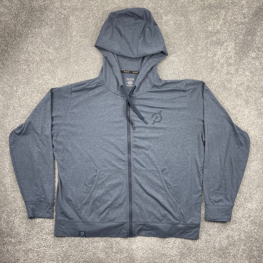 Peloton Hoodie Mens XXL Full Zip Gray Heathered Athletic Performance Sweatshirt